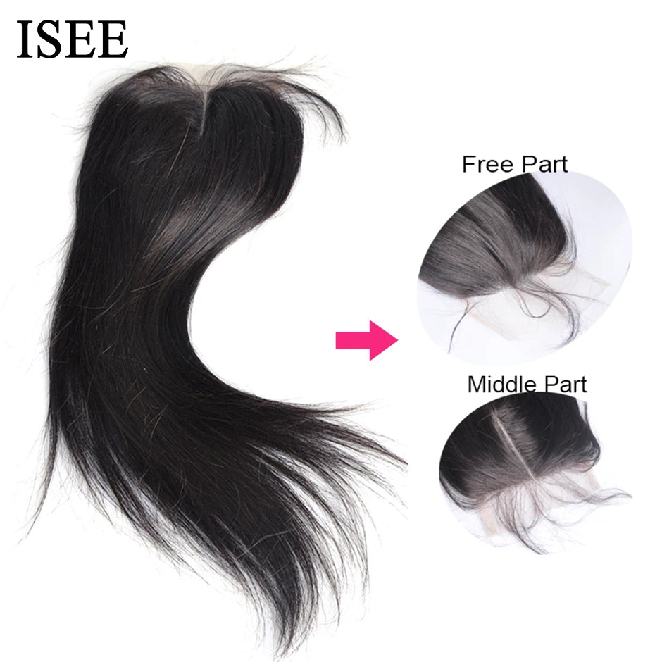 ISEE HAIR Malaysian Straight Hair Closure Free Part Lace Closure Hand Tied Remy Human Hair Extension Can Be Dyed