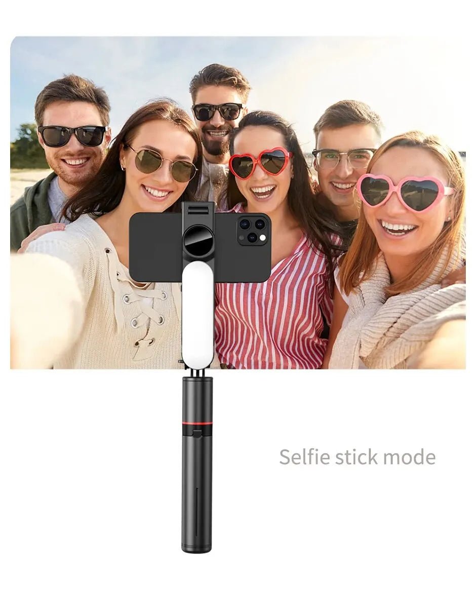 Wireless Bluetooth Selfie Stick Foldable Portable Tripods with Fill Light Shutter Remote Control For Smartphone Video Recording