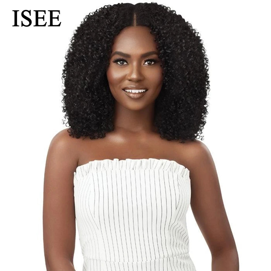 Glueless Isee Hair Mongolian U part Kinky Curly Wigs Human Hair For Women 180% Density Curly 100% Human Hair Wigs U Shape Wigs