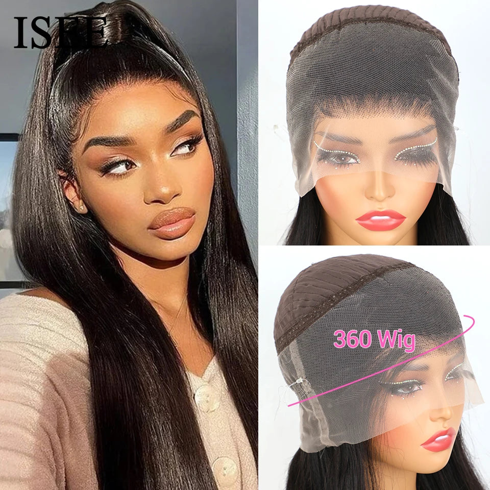 ISEE Hair 360 Glueless Wig Human Hair Ready To Wear Straight Glueless HD full Lace Front Wigs PreCut Preplucked Wear And Go Wigs