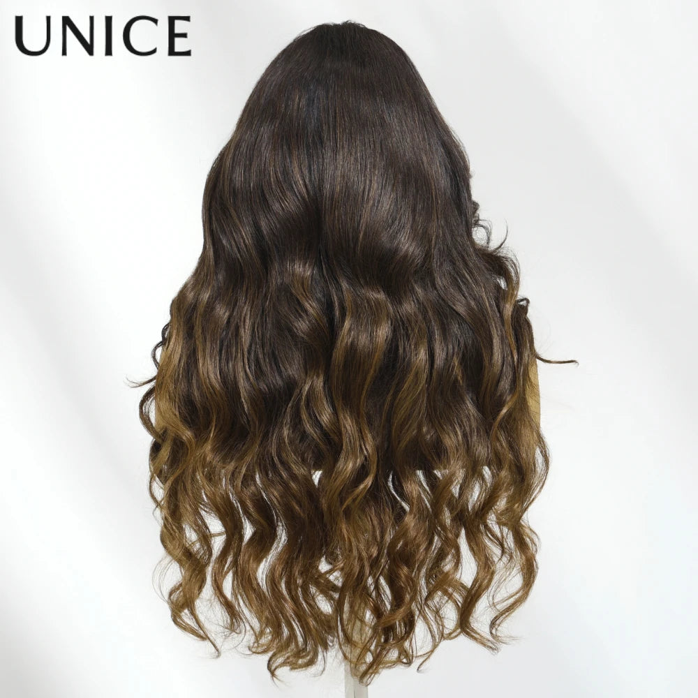 UNice 13x4 Pre-Everything™ Lace Frontal Wig Chestnut Brown Ombre Loose Wave Wig With Face Framing Layers & Invisible Drawstring