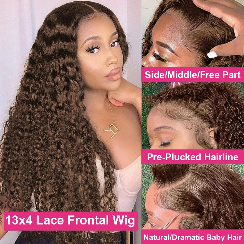 Deep Curly Human Hair Wig - Chocolate Brown HD Lace Frontal 13x4/13x6 - 30-36 Inch