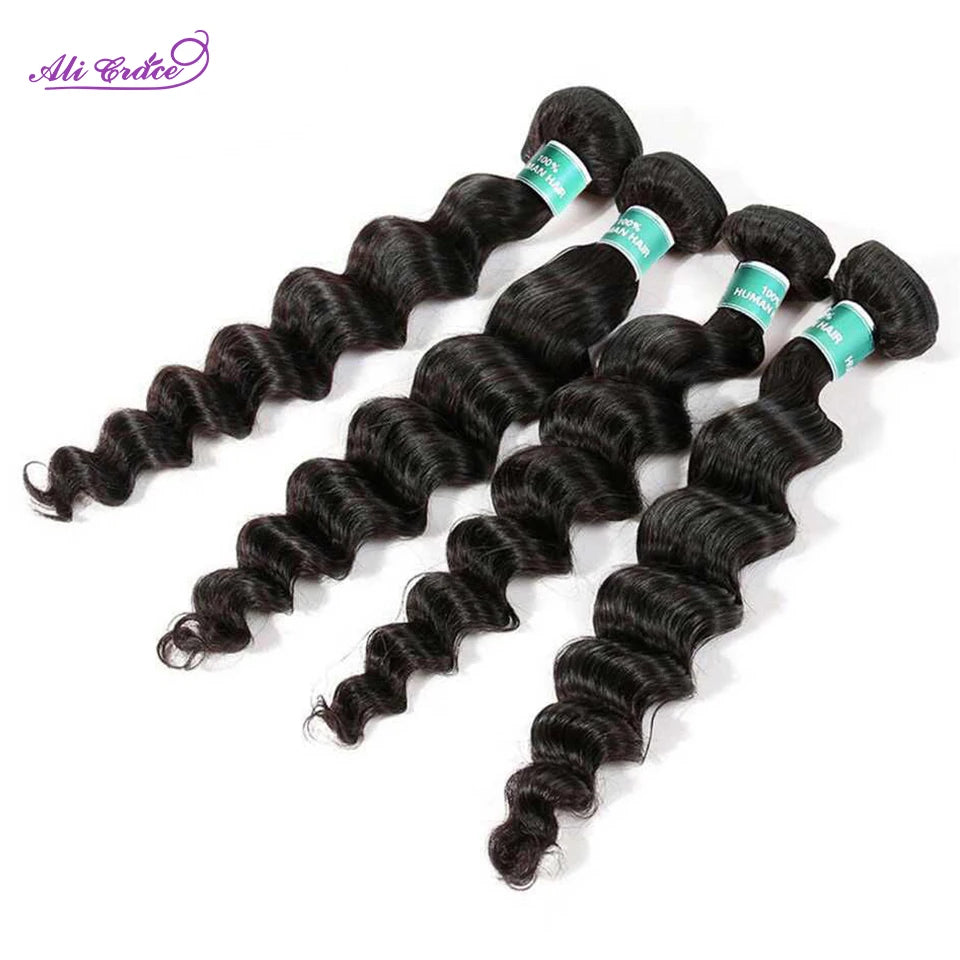 ALI GRACE Hair Peruvian Loose Wave Hair 1/3/4 PCS 100% Remy Hair Machine Double Weft Free Shipping Human Hair Bundles 10-28 inch
