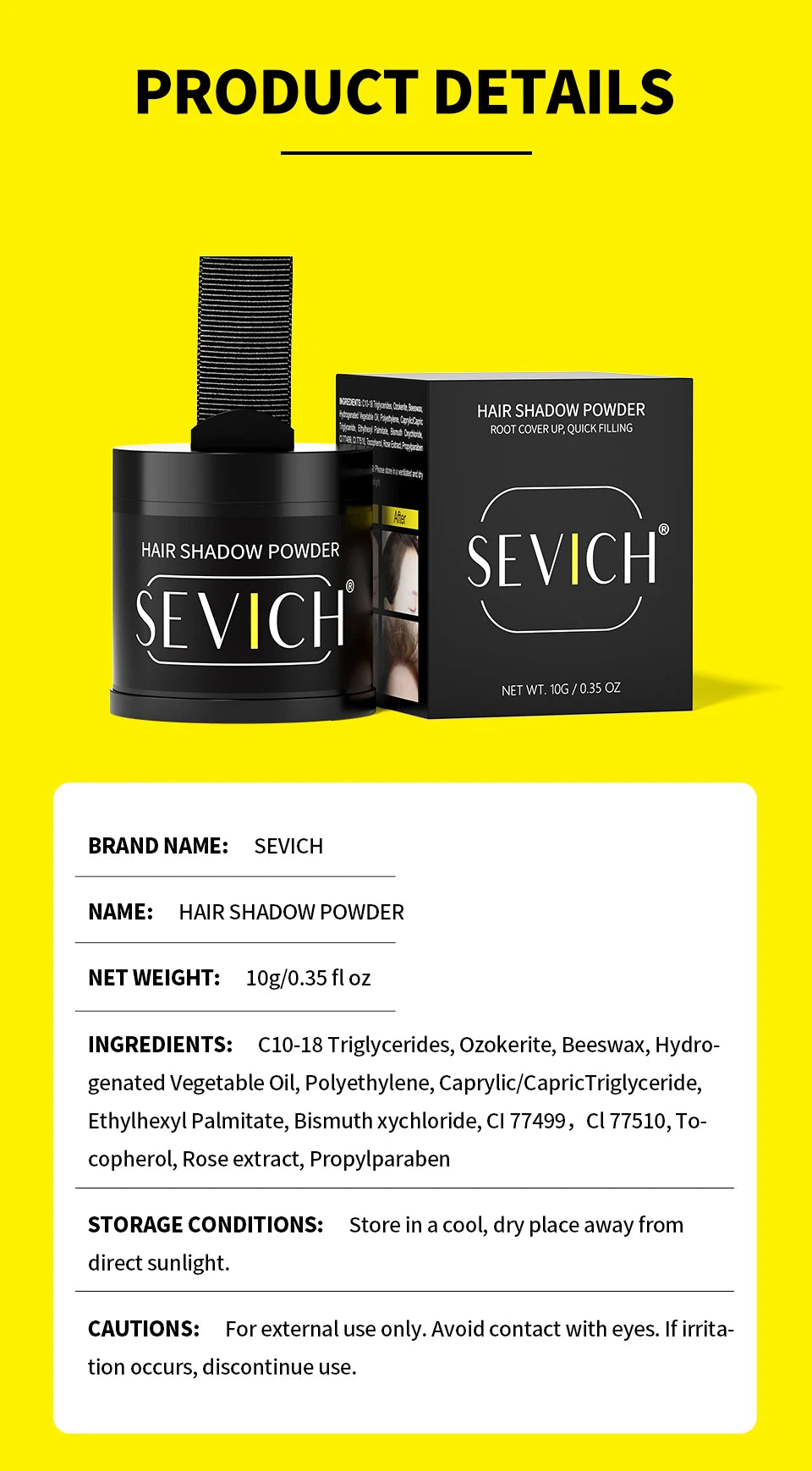 Sevich 10g Hairline Powder Hair Fiber Powder Capillary Filling Hair Shadow Waterproof Hairline Edge Control Makeup Concealer