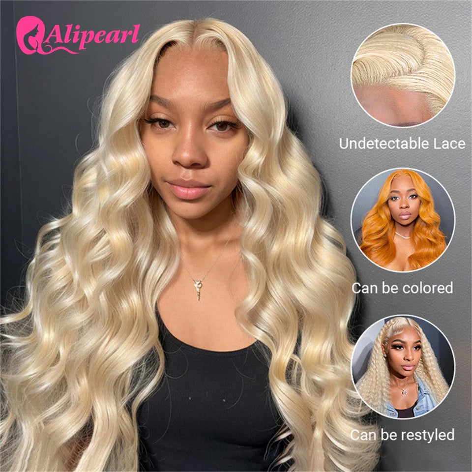 AliPearl Blonde Body Wave 5x5 Lace Closure Wig Peruvian Human Hair Wig 28Inch Transparent Lace Front Wig Pre Plucked 150 Density