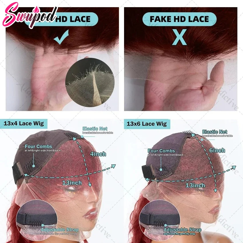 Premium 250% Density Auburn Reddish Brown Body Wave Lace Front Wig - 30-32 Inch Brazilian Human Hair HD Lace Wig