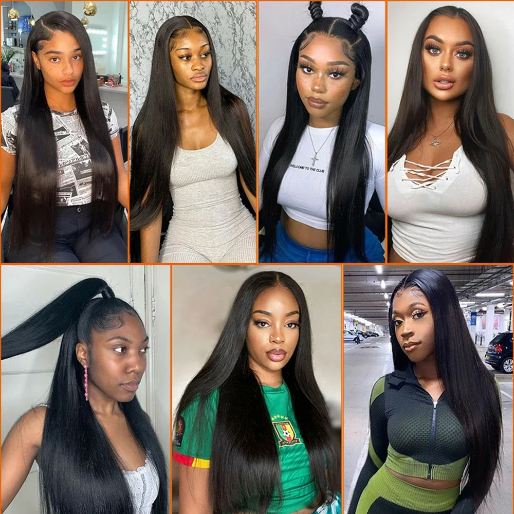 20 22 24 Inch 13x4 13x6 HD Transparent Bone Straight Lace Front Wigs 200 Density 360 Lace Brazilian Human Hair Wigs For Women