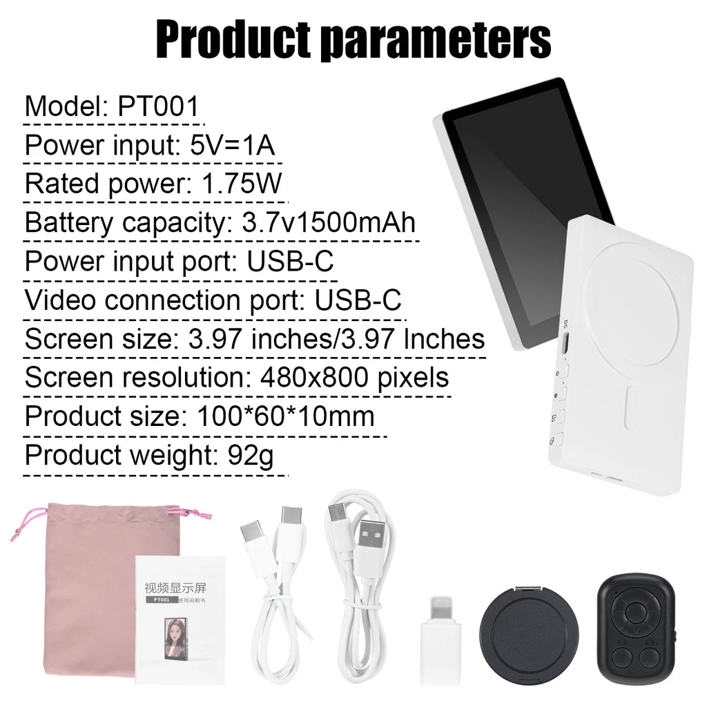 Mobile Phone Wireless Magnetic Selfie Monitor Screen For Smartphone Vlog Live Stream Video Recording for iPhone Android phone