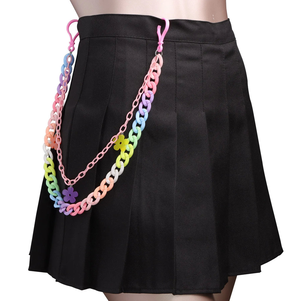 Doulbe Layered Pink Color Strawberry Resin Chain Keychains Women Girls Hip Hop Waist Chain Pants Trousers Chain Bohemian Jewelry