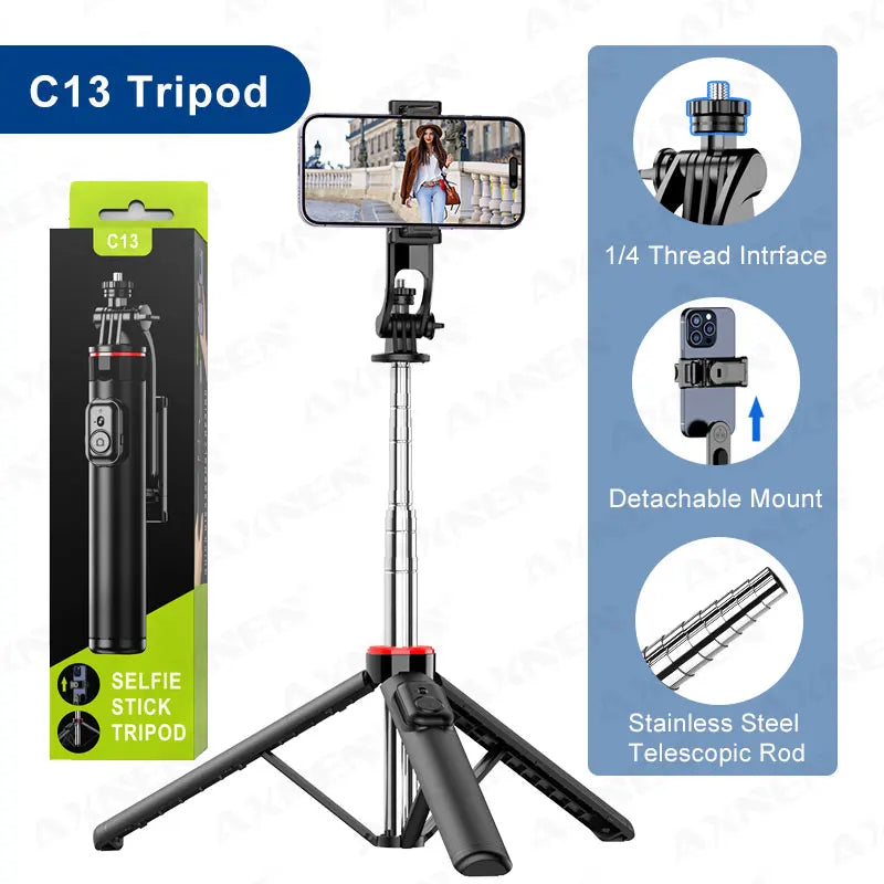 AXNEN Mobile Phone Tripod C12/C13 Tipods for Cellphone Gopro Action Camera, 1325mm Stand with Wireless Bluetooth Remote for Live