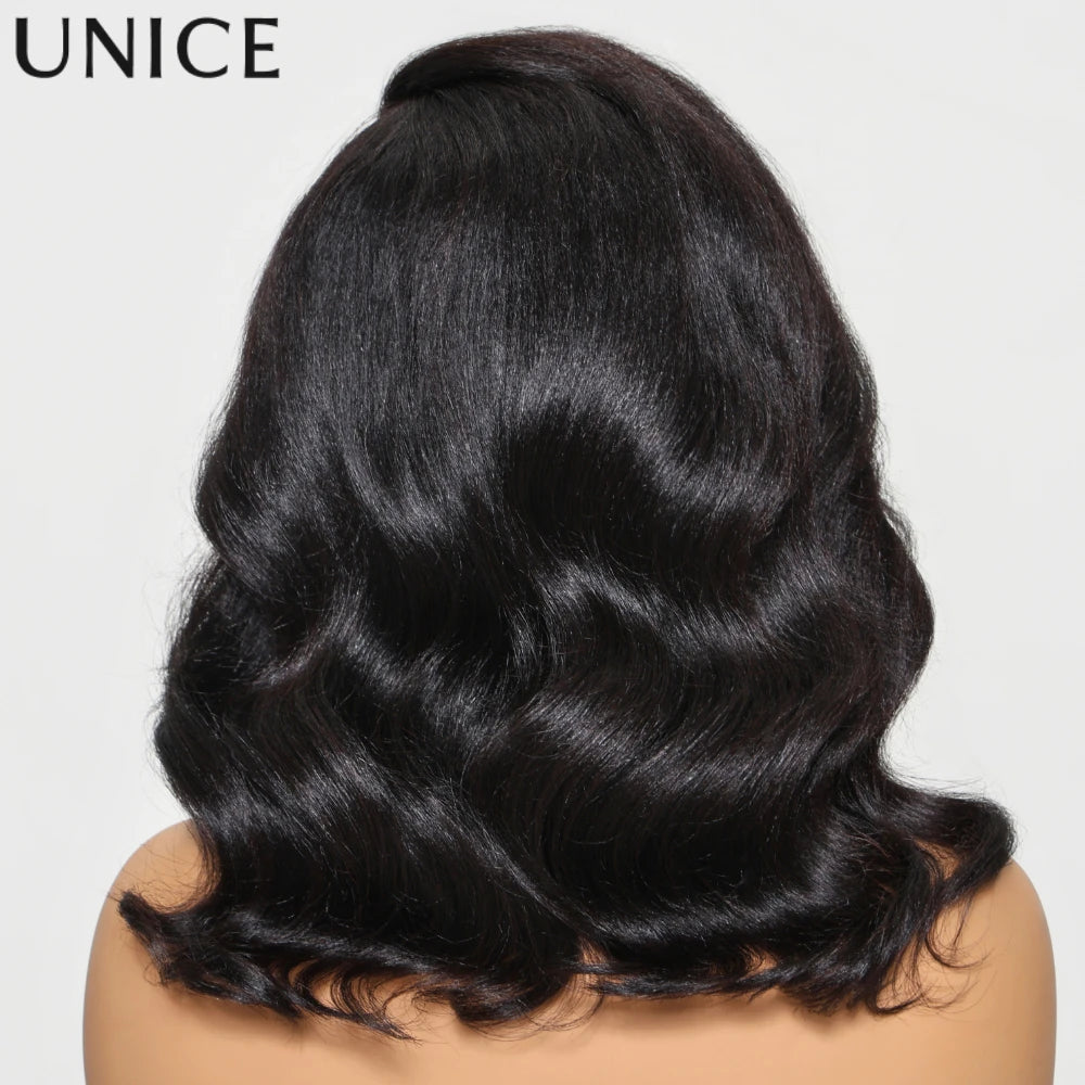 UNICE Hair Yaki Loose Wave Bob Wig With Baby Hair Drawstring 13x4 Human Hair Lace Frontal Wig Pre Cut Pre Bleached Glueless Wig