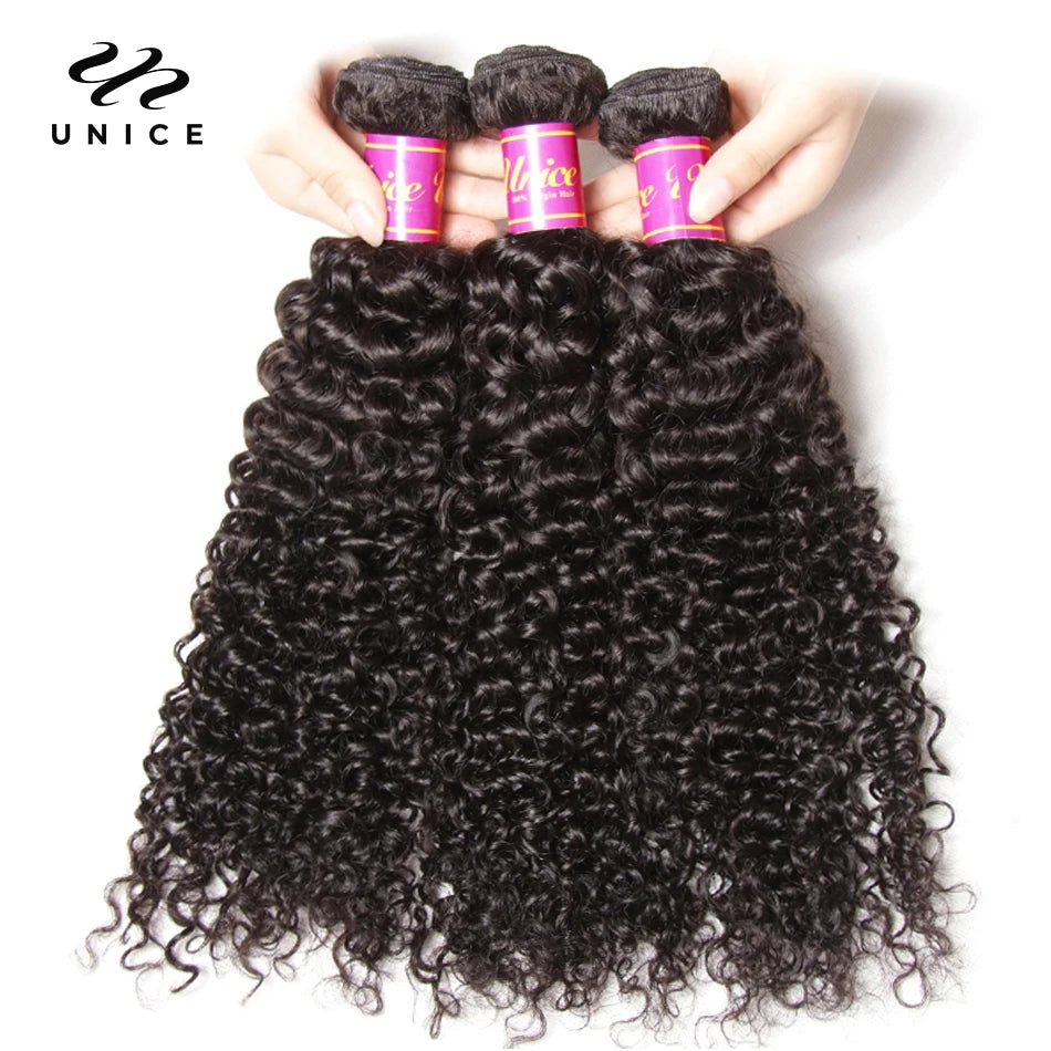 Unice Hair Peruvian Curly Hair Bundles 1 Piece Human Hair Extensions 8"-26" 100% Remy Human Hair Weave Bundles Natural Color