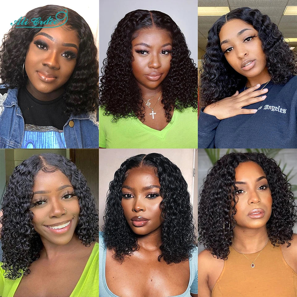 Ali Grace Hair Bob Wig Kinky Curly Hair Transparent 13x4 Lace Front Wig Pre-plucked Short Bob Wigs Deep Curly Remy Human Hair
