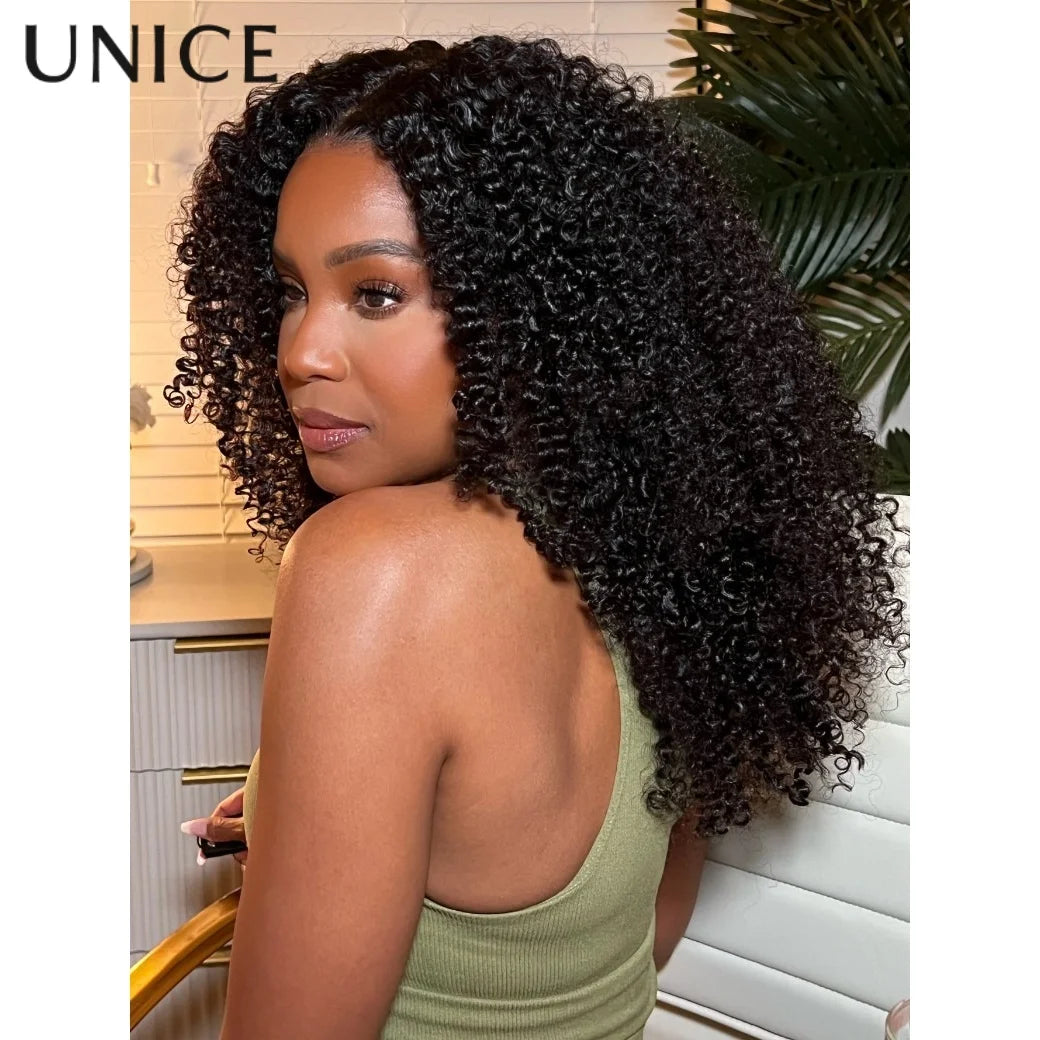 UNice Hair Kinky Curly Lace Wig Human Hair Natural Color 4x1 Lace Part Human Hair Wig Middle Part Only