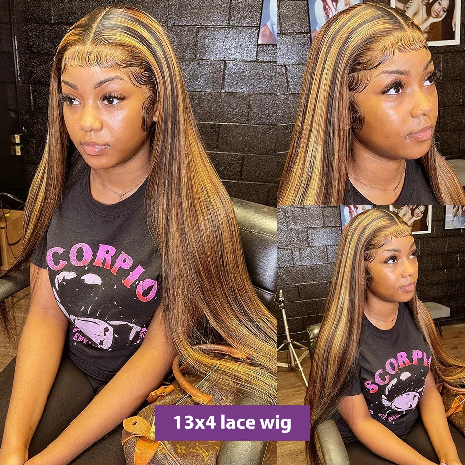 13x6 Lace Highlight Blonde Colored Human Hair Lace Frontal Wigs Straight Tuneful 13x6 HD Transparent Lace Front Human Hair Wigs