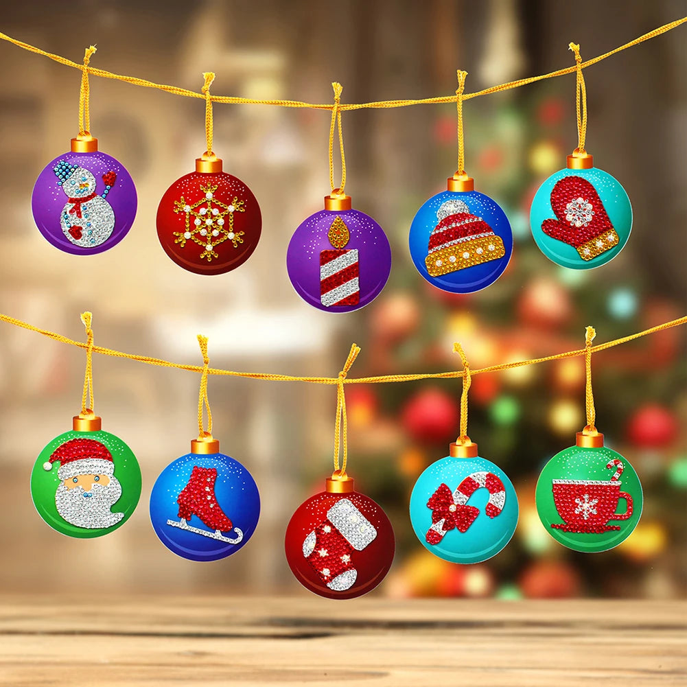 10pcs Christmas Diamond Key Chain Kits Exquisite 5D DIY Single Sided Diamond Art Keychain Colourful for Christmas Decor