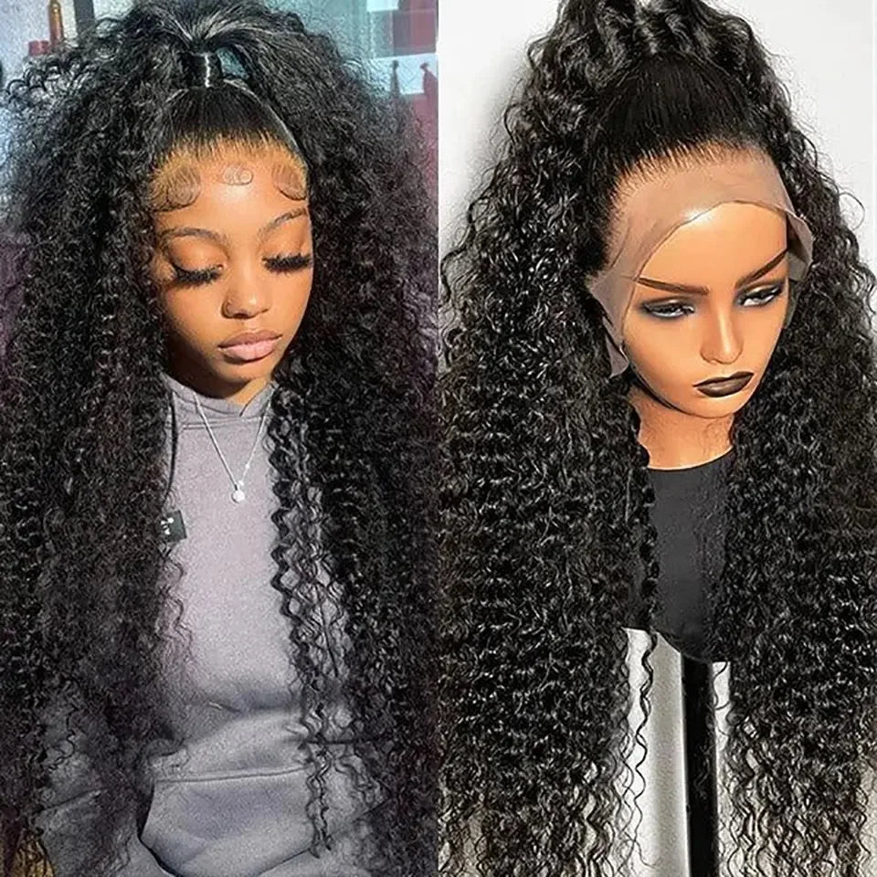 Black Color 13X4 HD Lace Frontal Synthetic Wig For Women Ponytails Deep Curly Preplucked With Baby Hair Cosplay Daily Drag Queen