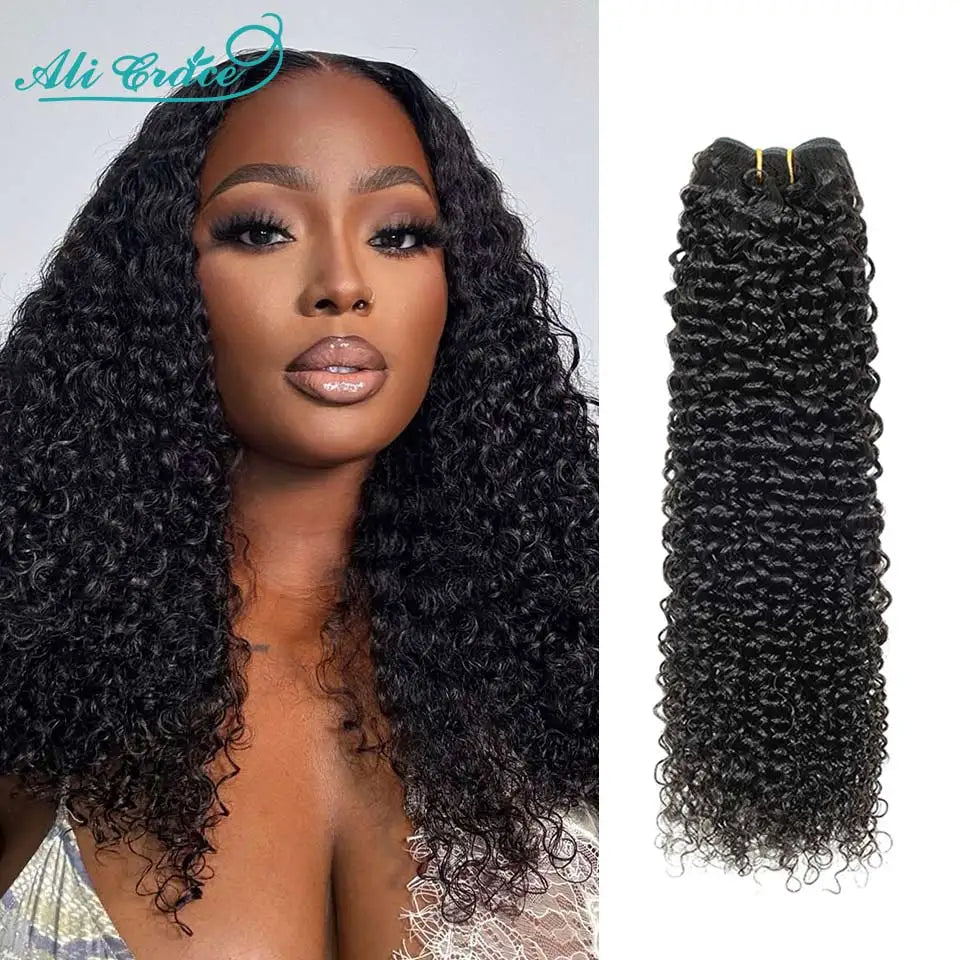 ALI GRACE Hair Kinky Curly Human Hair Bundles 1/3/4 Pcs Brazilian Hair Bundle 28 30 Inch Remy Hair Curly Weaving Natural Color