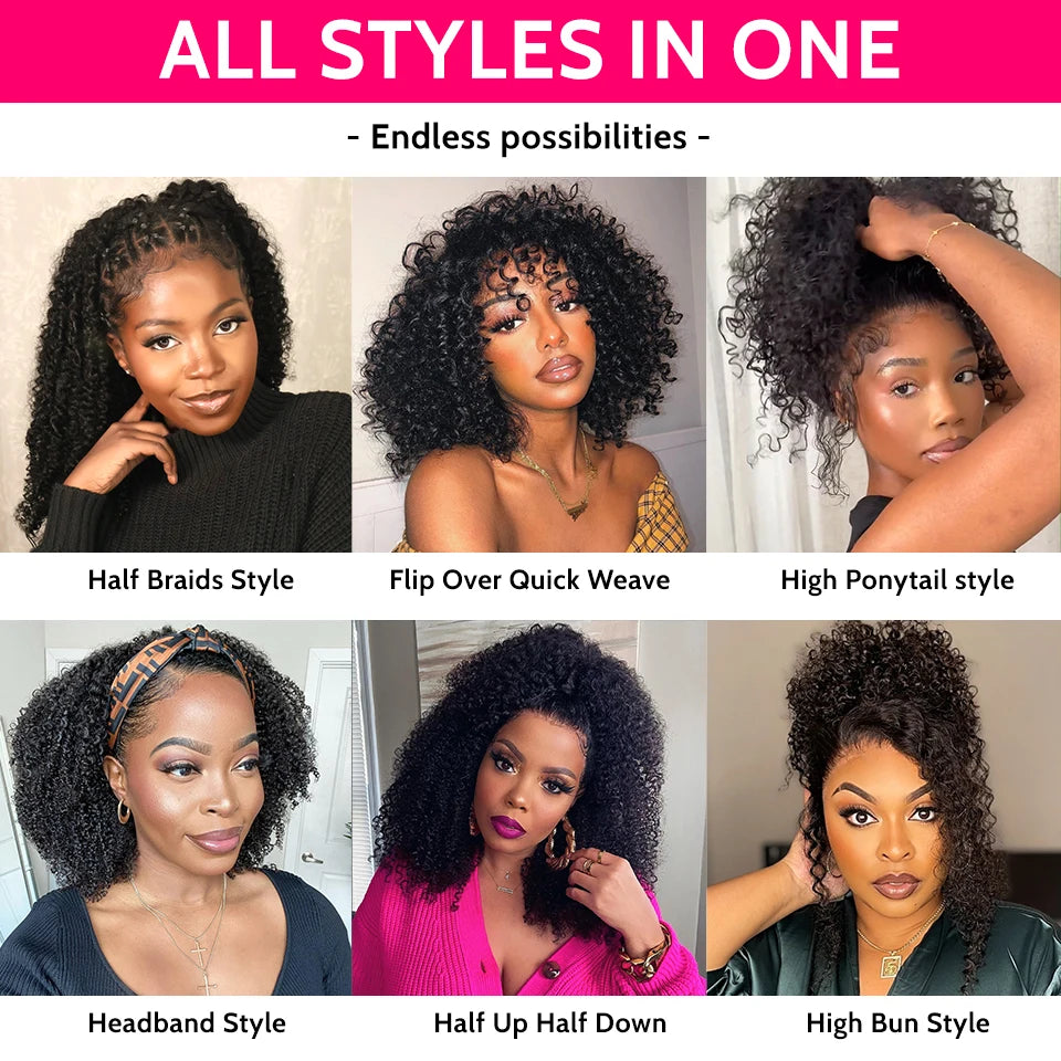 NEW IN Half Wig Glueless Afro Curly Human Hair Wigs Flip Over Human Hair Curly Headband Wigs Ready to Wear Wig ISEE hair Wigs