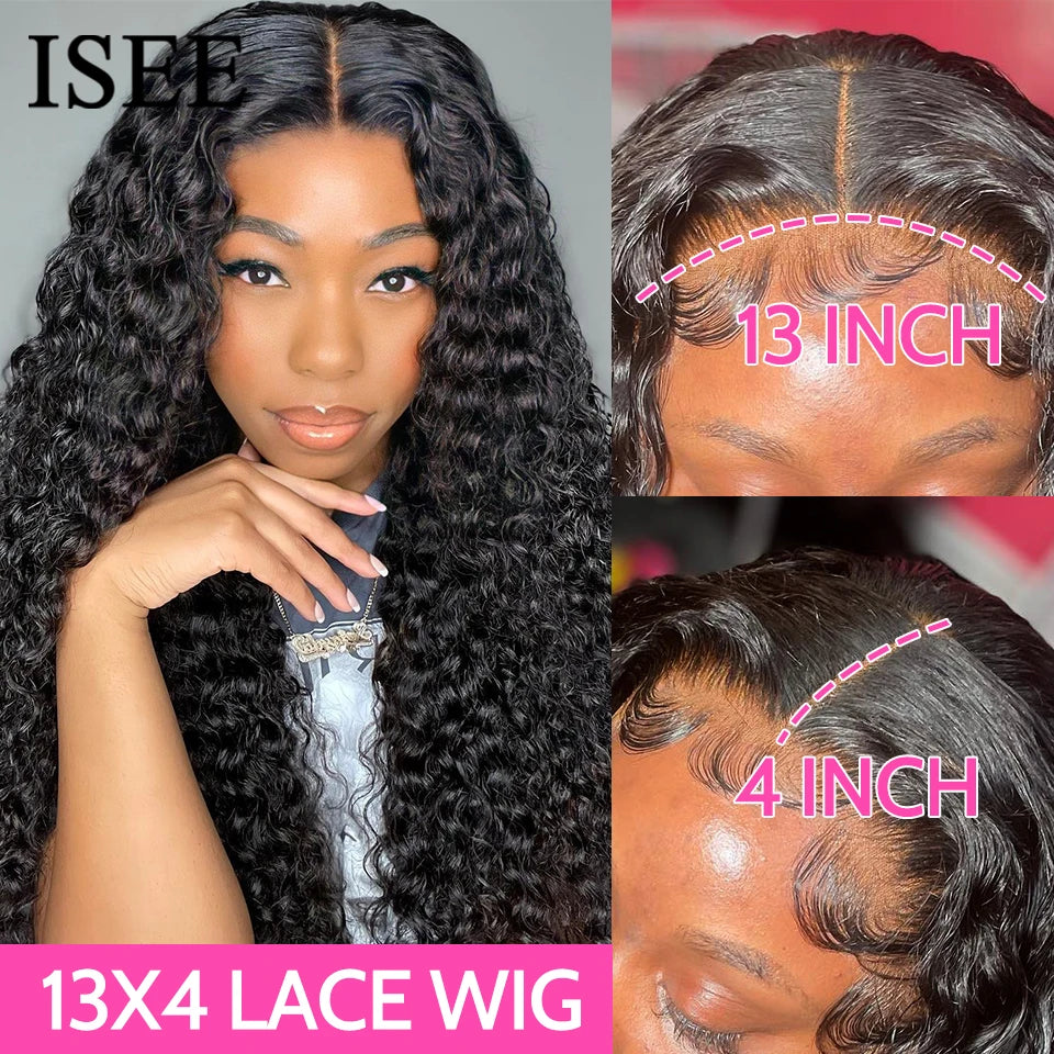 ISEE HAIR HD Transparent Water Wave Frontal Wig 13x4/13x6 Curly Lace Front Human Hair Wigs For Women Deep Wave Lace Frontal Wigs