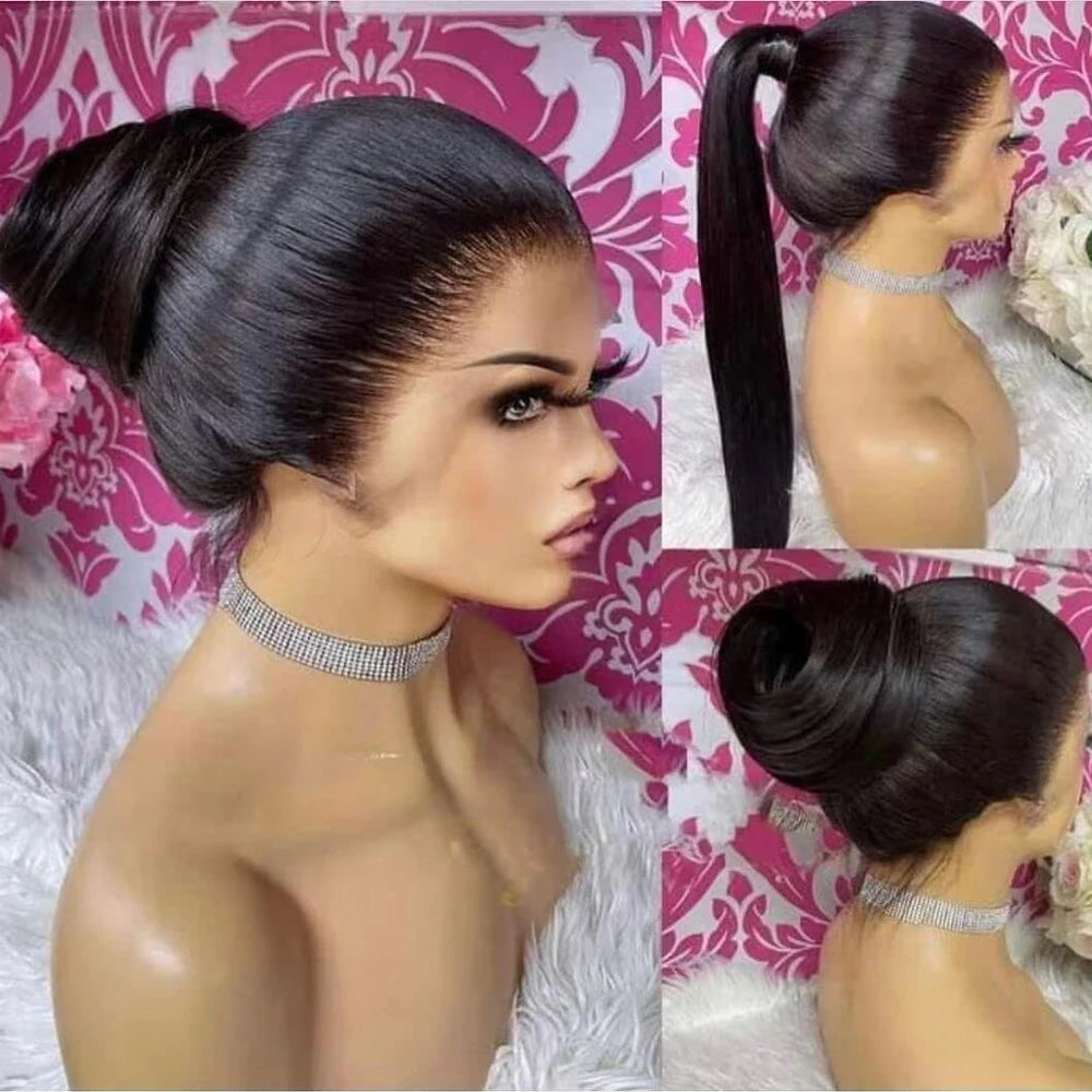 250 Density Straight Lace Frontal Wig Invisible Strap 360 HD Full Lace Glueless Wig Bone Straight Lace Front Human Hair Wig