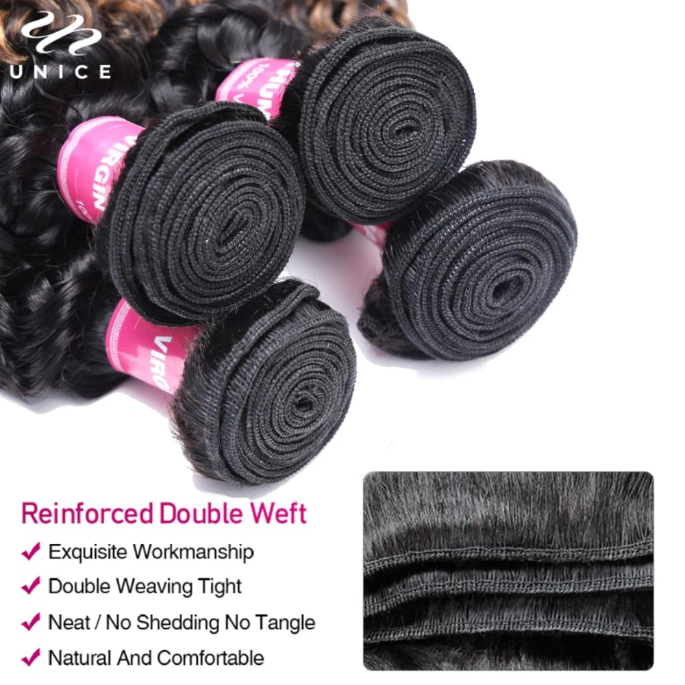 UNice Hair FB30 Highlight Mixed Brown Color Curly Bundles 100% Human Hair Bundles 1Pc 3Pcs 4Pcs Deal