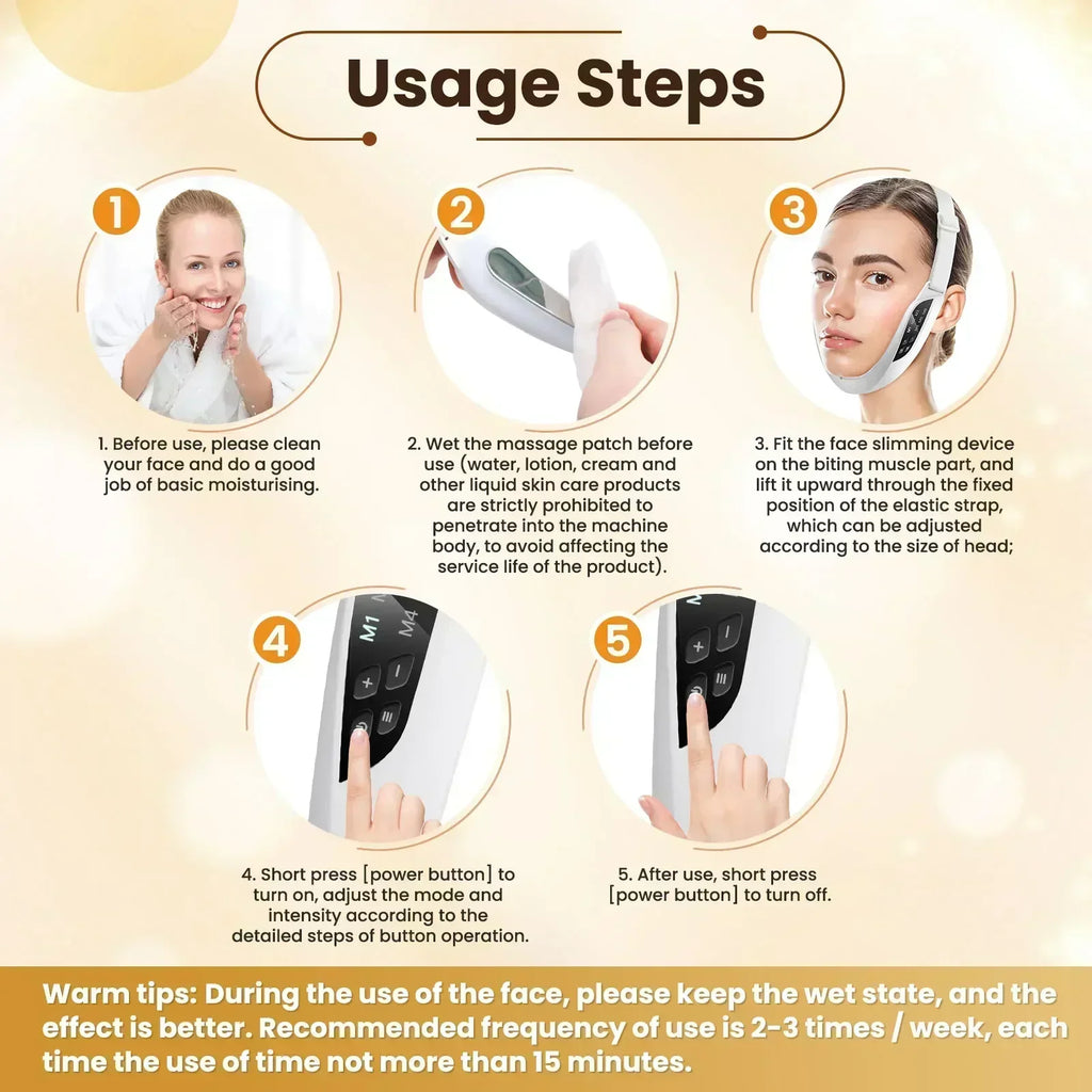 Electric V Face Lifting Beauty Device 6 Modes 8 Levels EMS Micro-current Firming Facial Massager Double Chin Removal Skin Care