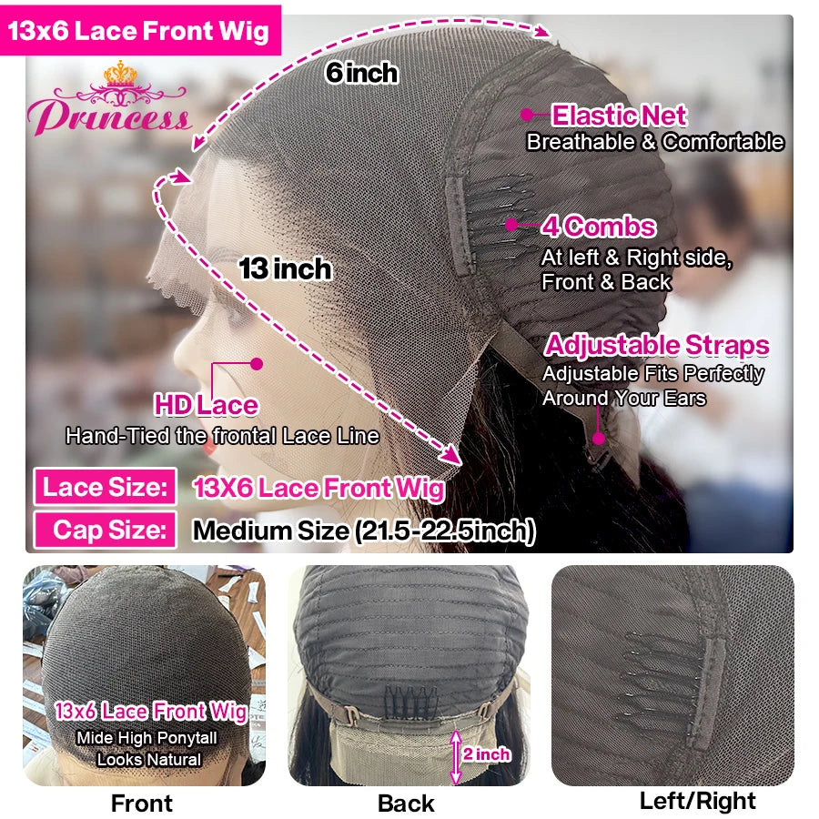 Princess Hair 13x6 HD Lace Frontal Human Hair Wigs Pre Plucked Straight Transparent Lace Front Human Hair Wigs For Women