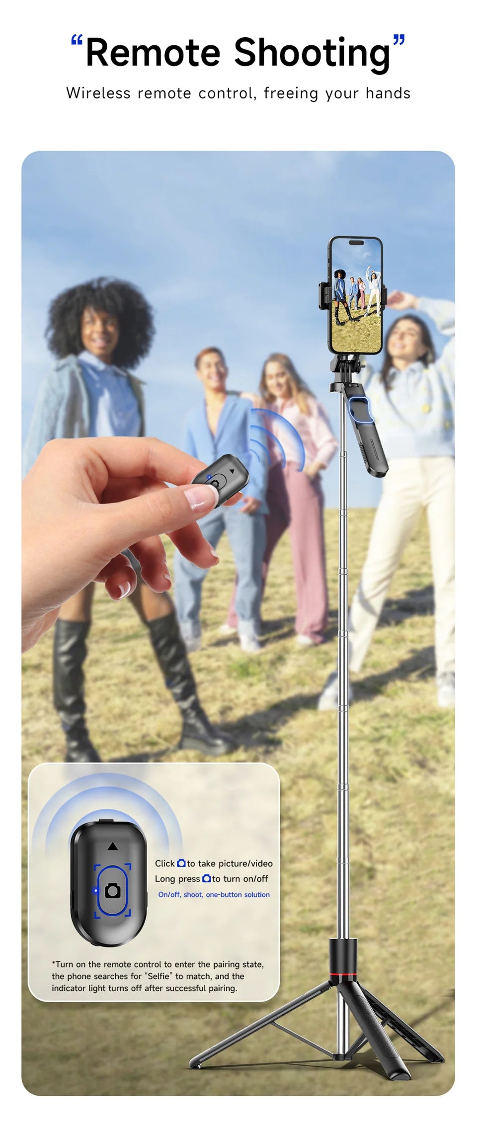 FANGTUOSI New 1.7M Wireless Selfie Stick Tripod Foldable Stand For Gopro Action Cameras Smartphones Balance Steady Shooting Live