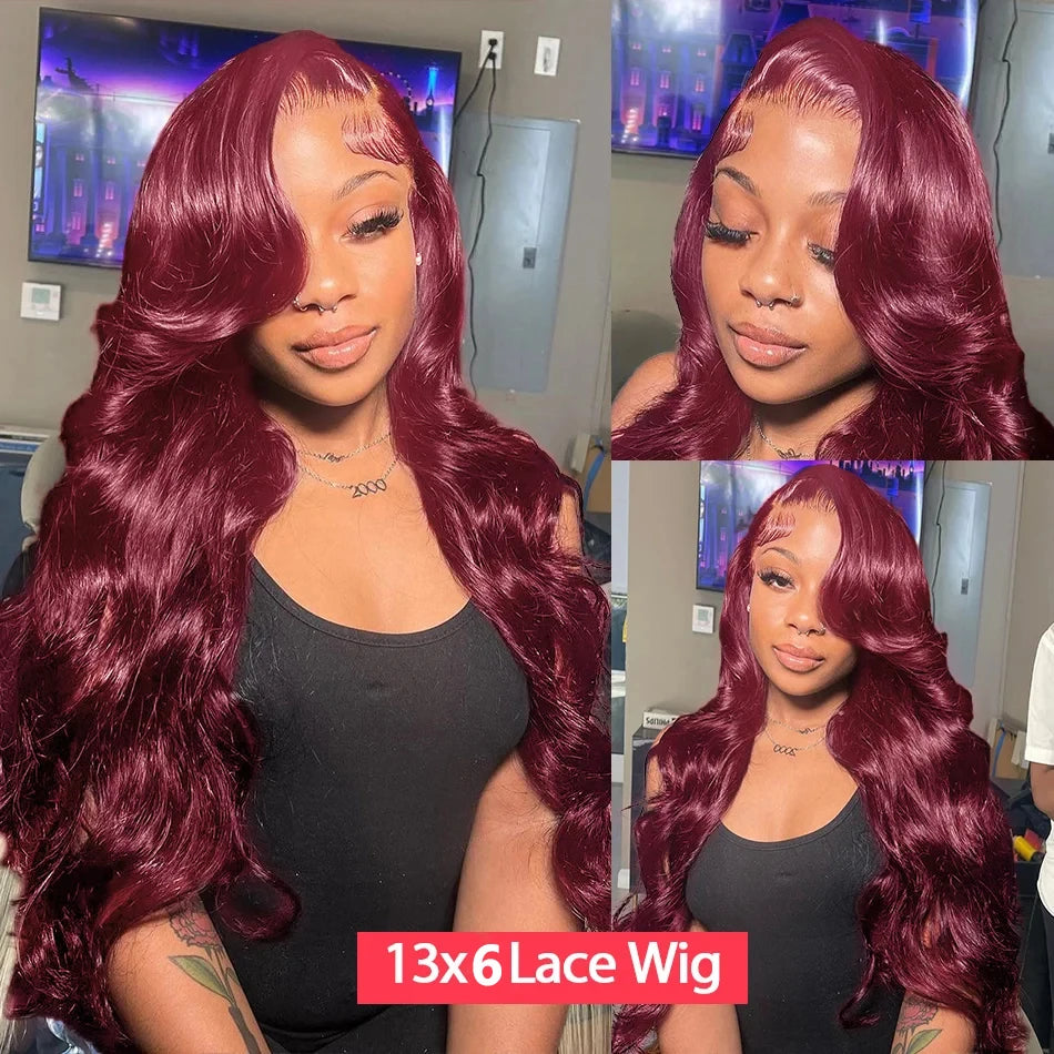 Premium 13x6 HD Lace Front Wig 99J Red Burgundy Colored Human Hair Wigs Tuneful Body Wave Human Hair Wigs 13x6 Lace Frontal Wigs