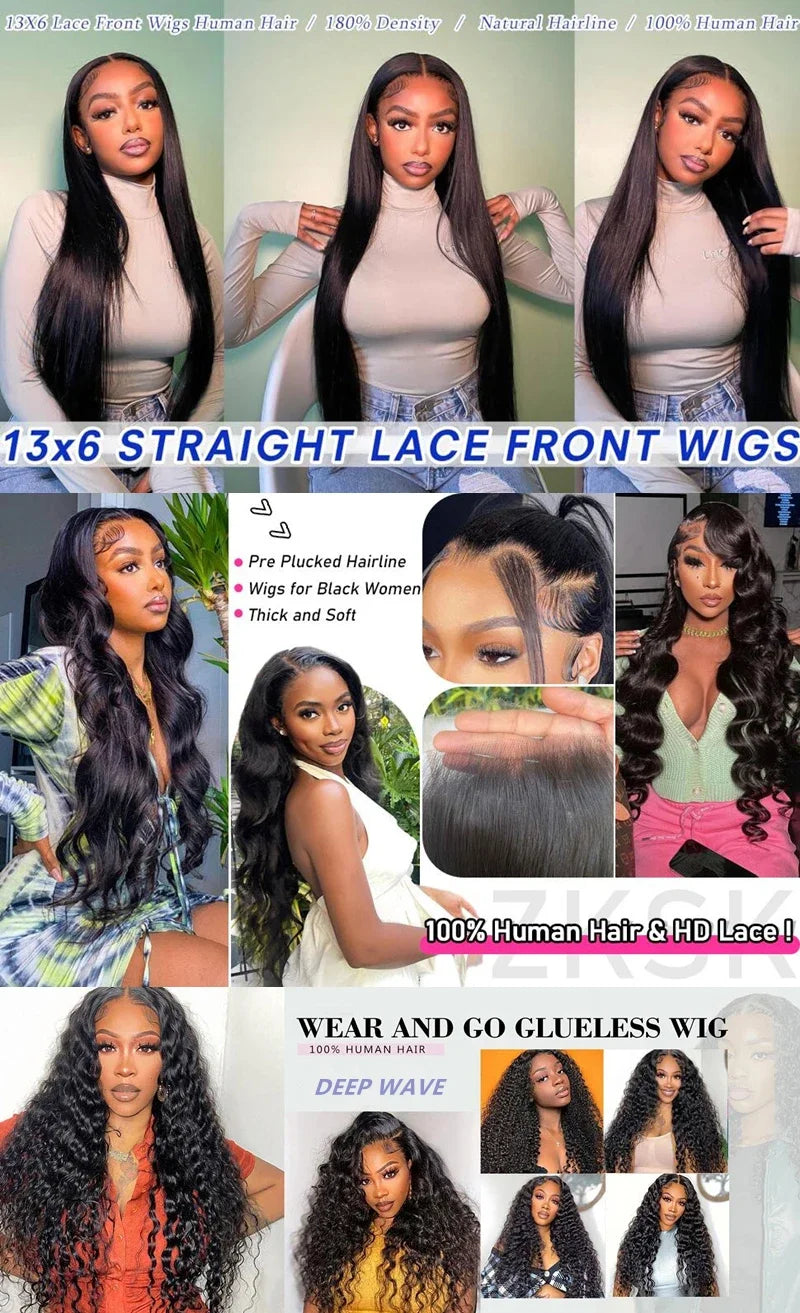 34 36Inch Deep Wave 13x4 13x6 Transparent Lace Frontal Wig Human Hair Water Curly 4x4 Lace Closure Wigs For Black Women Bling