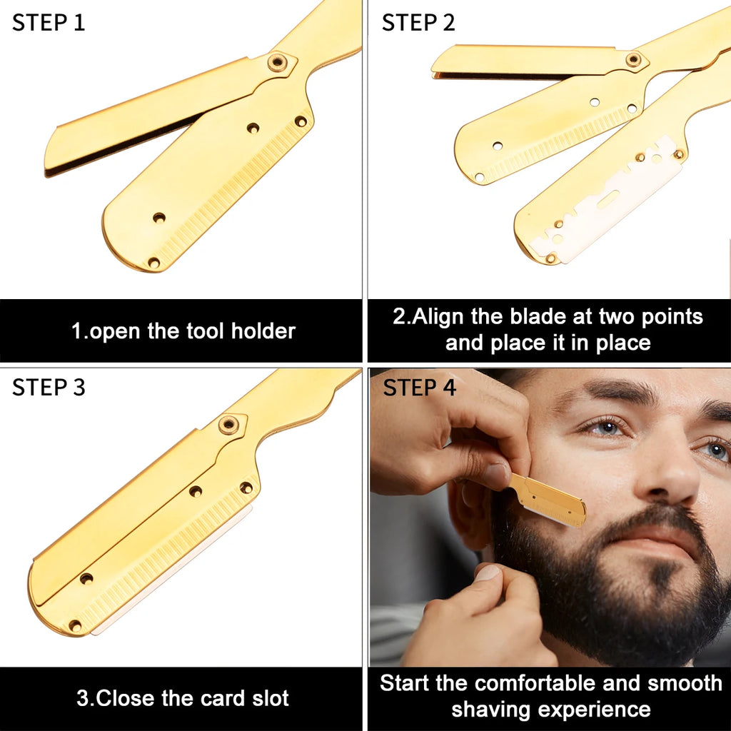 Professional Barber Razor Folding Shaving Knife Manual Beard Beard Cut Razors Holder For (No Shaving Blade) Salon Removal Tools