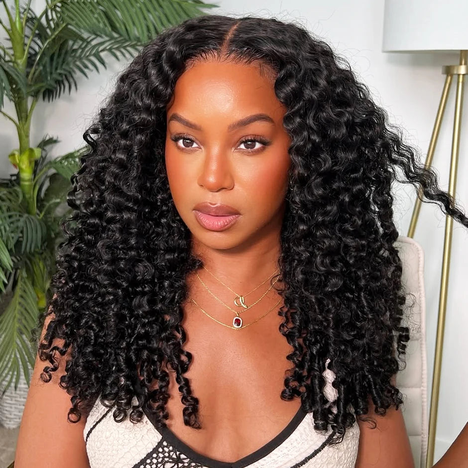 Isee New Arrivial 250 Density Burmese Curly Flip Over Half Wig Mongolian Glueless Wigs With Drawstring Seamless Clip Ins