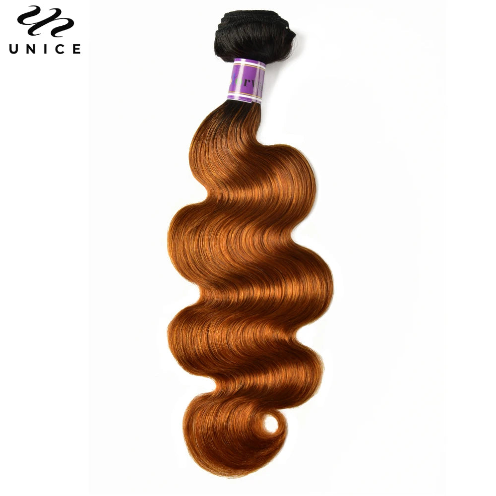 UNice Hair #30 Brown Colored Body Wave Human Hair Bundles 1/3/4 PCS Deal 100Grams Per Bundle Sew In Bundles Quick Weaves