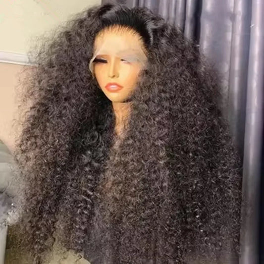Natural Black Color 13X4 HD Lace Frontal Synthetic Wig For Women Deep Curly Preplucked With Baby Hair Cosplay Daily Drag Queen