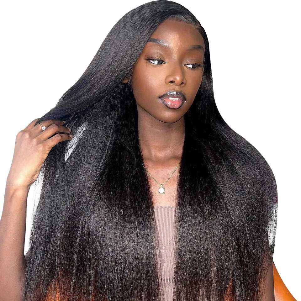 ISEE Hair Half Wigs Kinky Straight Glueless Wigs Human Hair Upgrade 3 IN 1 Half Wig With Drawstring Seamless Clip Ins Flip Over