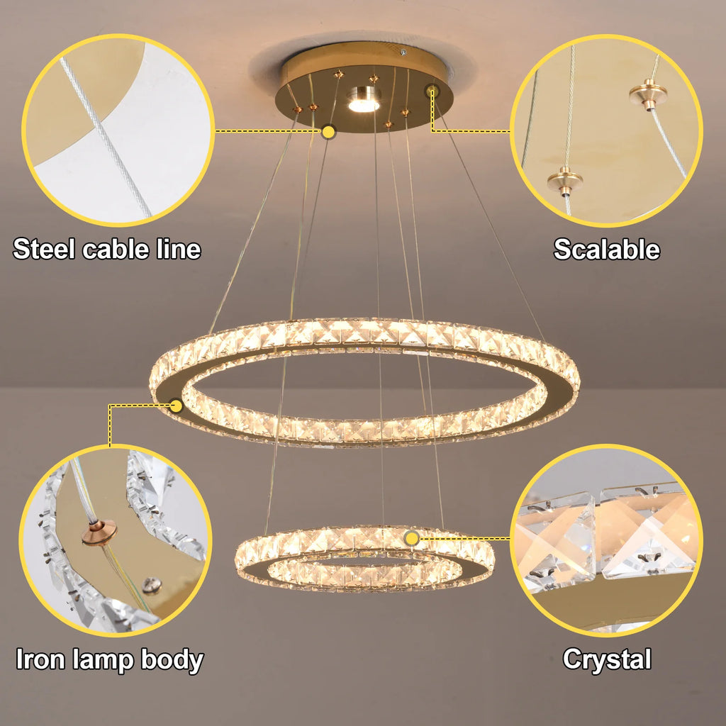 Crystal Pendant Light Living Room Remote Control Gold Chrome Lustre Ceiling Chandeilers Lamp for Bedroom Home Decoration Luminai
