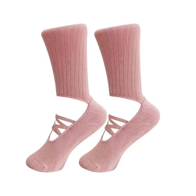 Pilates Fitness Breathable Socks Anti Slip Design Middle Tube Sweat Absorbing Grabbing Ballet Straps Elegant Comfortable Socks
