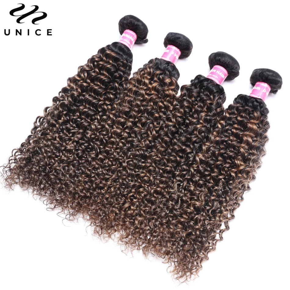 UNice Hair FB30 Highlight Mixed Brown Color Curly Bundles 100% Human Hair Bundles 1Pc 3Pcs 4Pcs Deal