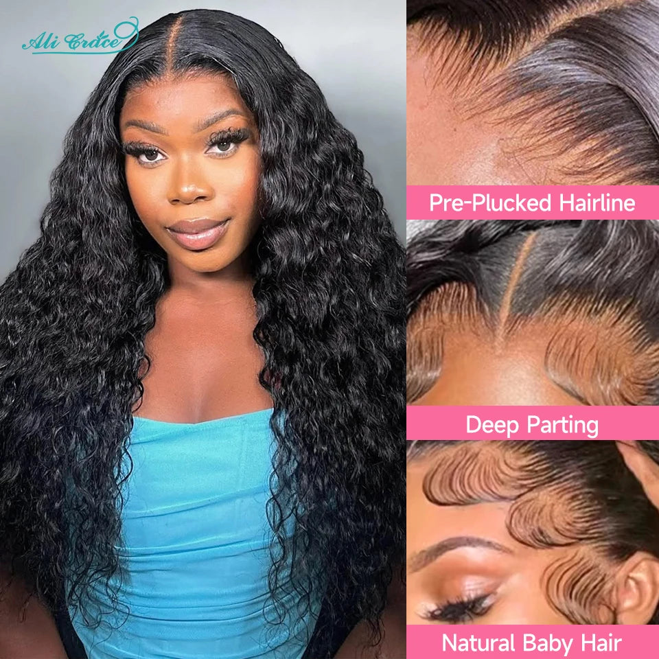 Ali Grace Water Wave Hair 13x5x1 Lace Part Human Hair Wigs For Womem Pre-plucked Hairline Natural Water Wave Human Hair Wigs