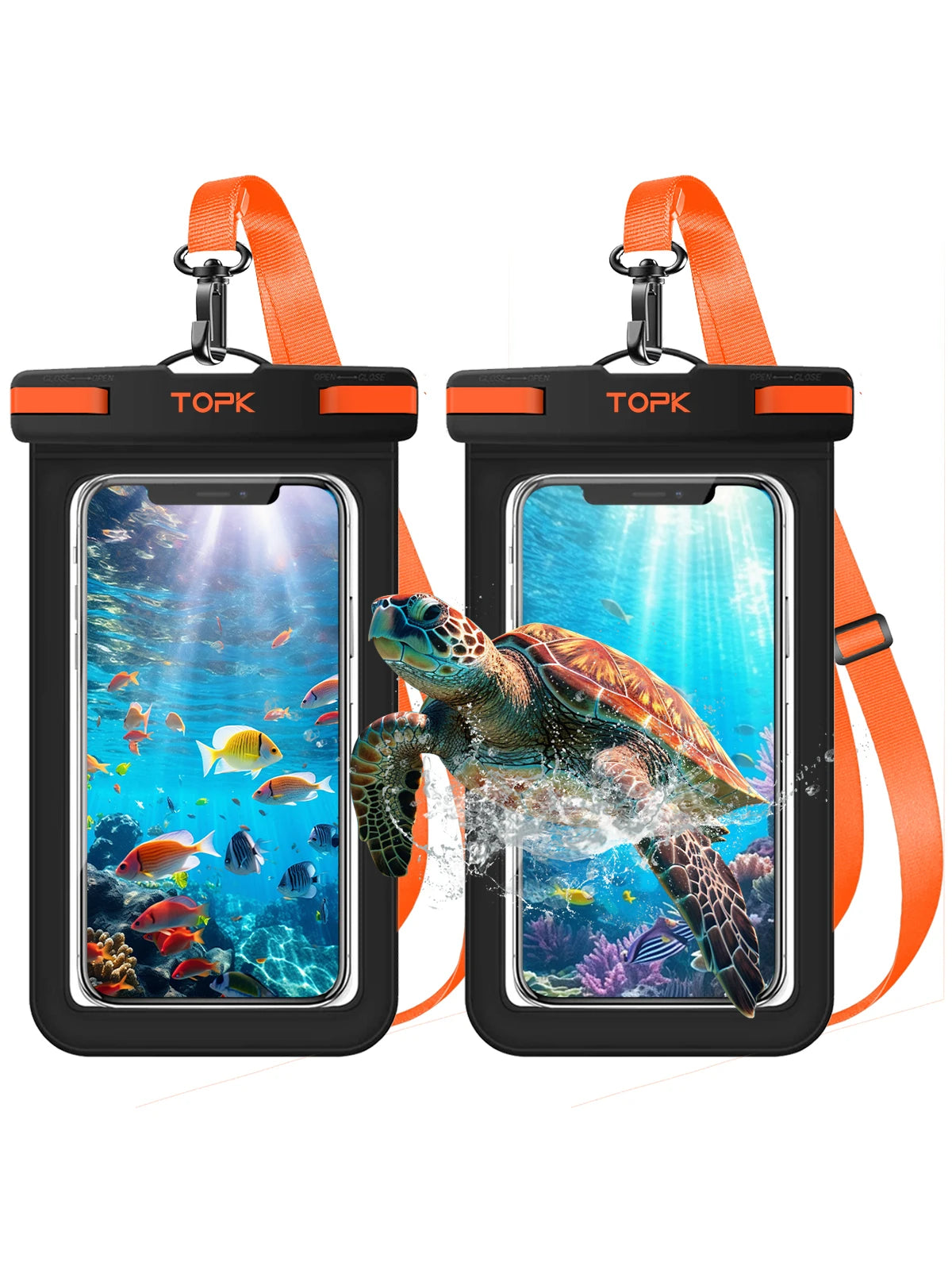 TOPK Waterproof Phone Pouch Case[2 Pack]IPX8 Waterproof Phone Case for Swimming Dry Bag with Clip Strap for iPhone 15 Up to 7”