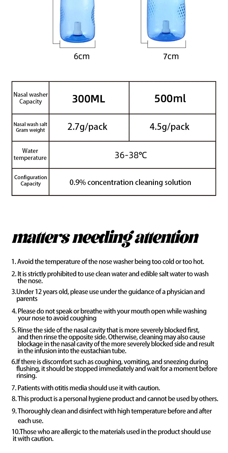 Nose Wash Cleaner Nasal Irrigator Rinse Bottle Nose Protector Avoid Allergic Rhinitis Adults Children Neti Pot 300ML 500ML