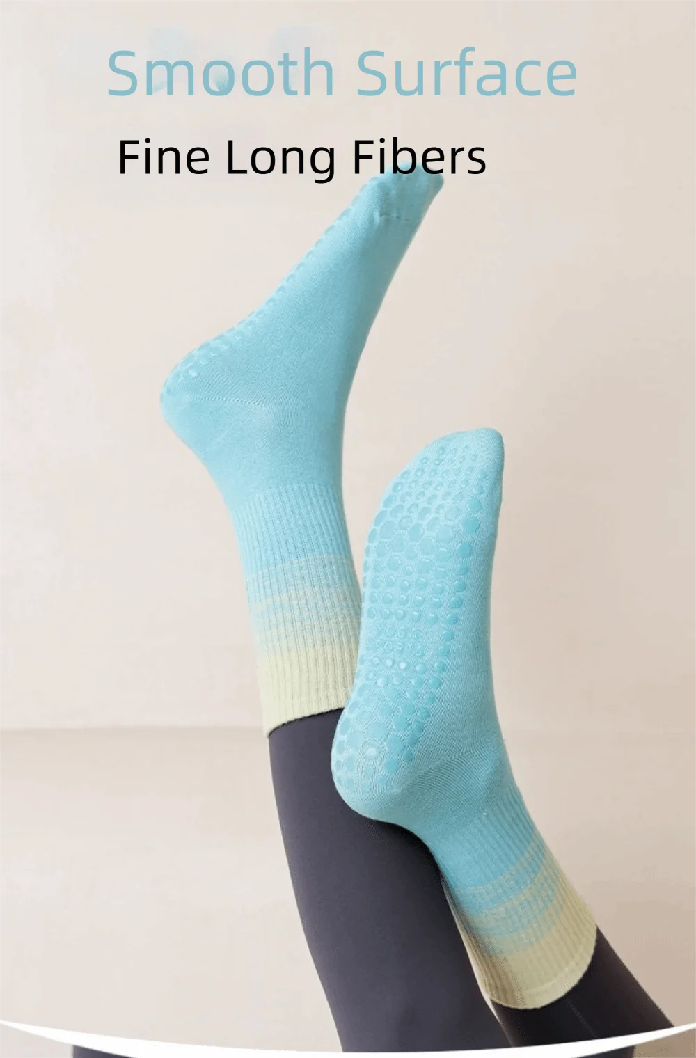 New Non-Slip Yoga Pilates Socks Gradient Color Silicone Grips Mid-Calf Socks Breathable Combed Cotton Sports Dance Socks Women