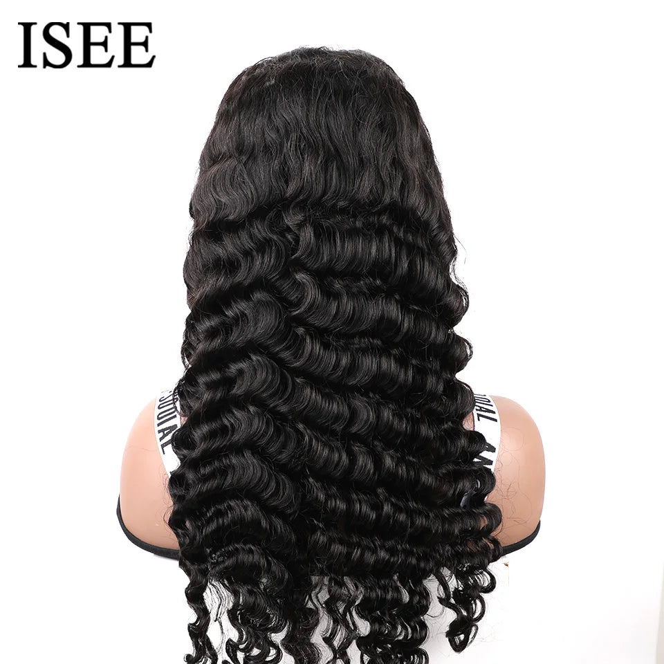 ISEE Hair Loose Deep Wave Lace Front Wig Wear And Go Transparent Loose Deep Curly Glueless Pre Plucked Human Wig Ready To Go