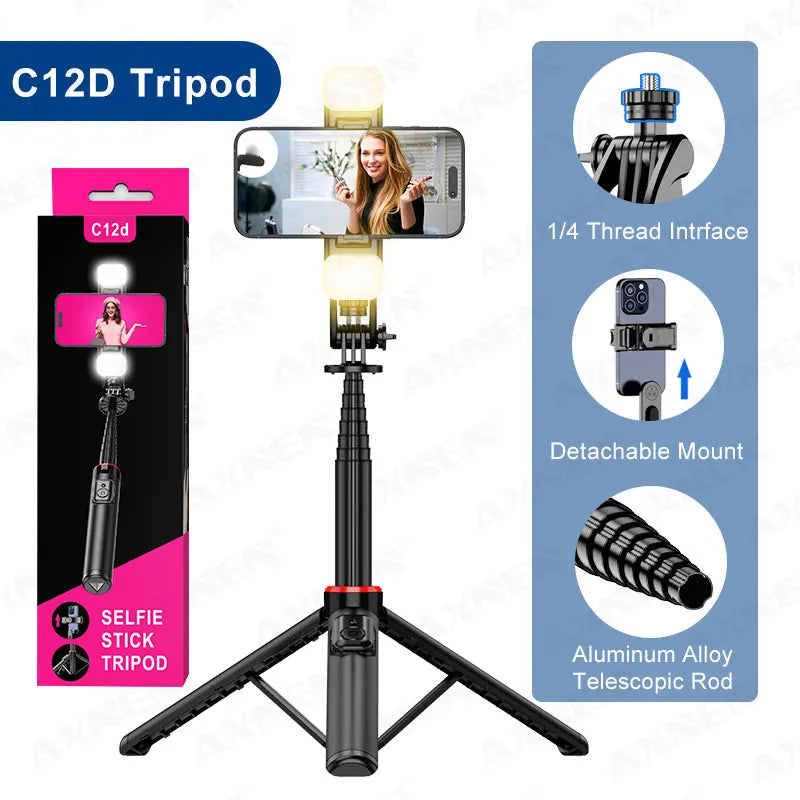 AXNEN Mobile Phone Tripod C12/C13 Tipods for Cellphone Gopro Action Camera, 1325mm Stand with Wireless Bluetooth Remote for Live