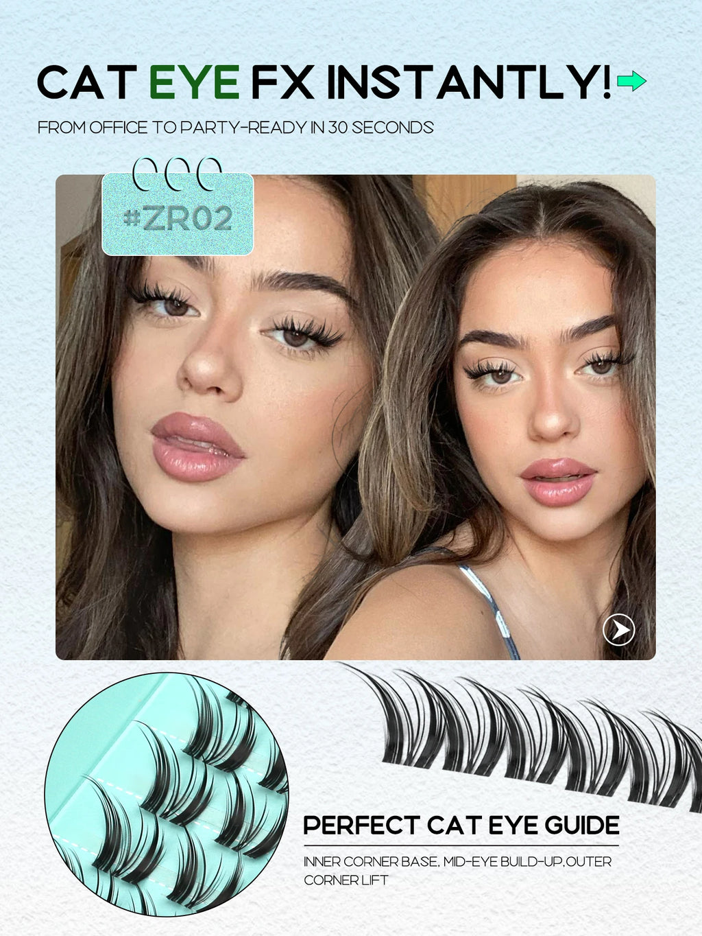 GROINNEYA Cluster Eyelashes Cat Eye Lashes Natural long Lashes Individual Lashes Mixed Tray Eyelash Extension Diy Lashes