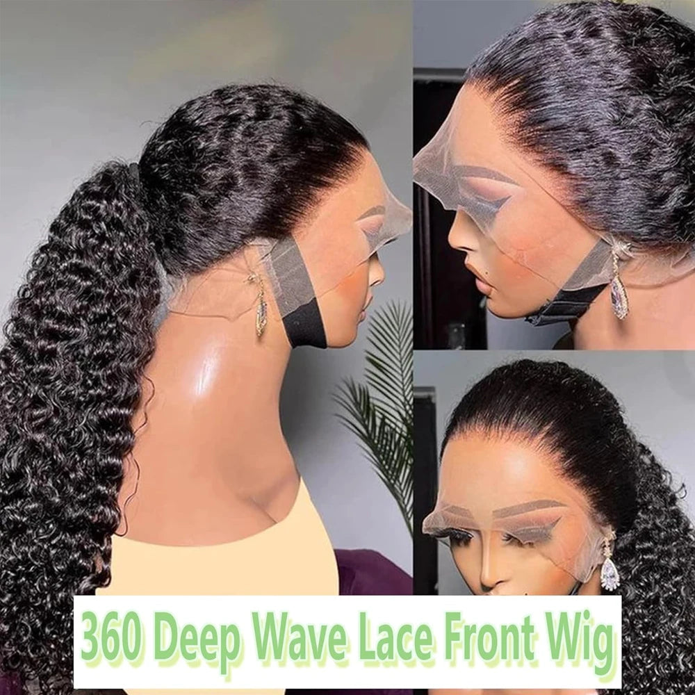 250 Density 360 Hd Lace Front Human Hair Wig Pre Plucked Invisible drawstring 360 Glueless Wig Deep Wave Frontal Wigs Human Hair