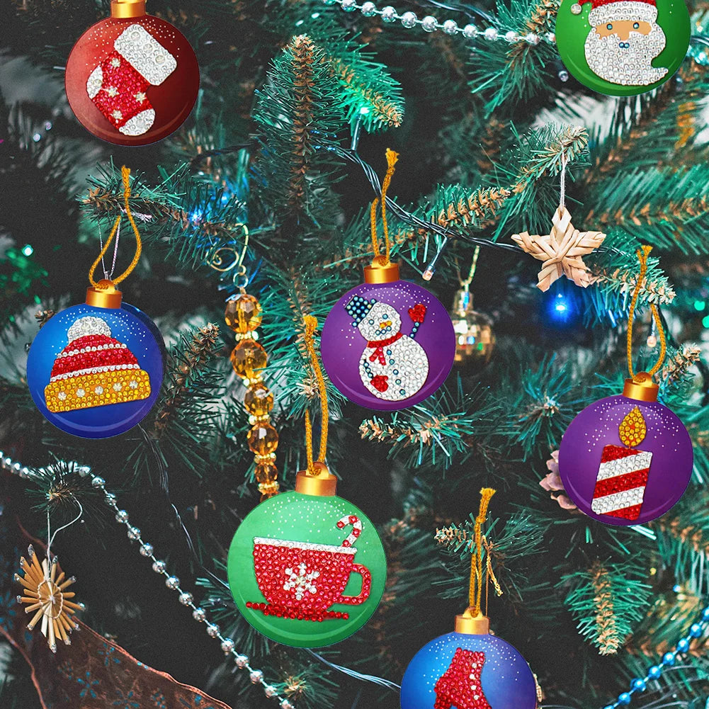 10pcs Christmas Diamond Key Chain Kits Exquisite 5D DIY Single Sided Diamond Art Keychain Colourful for Christmas Decor