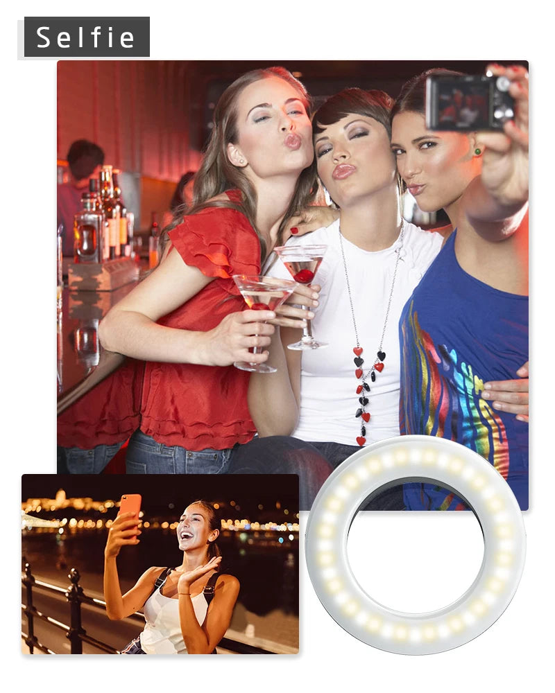 Upgrade 3200K-6500K LED Clip Ring Light 40 LED Lamp Selfie Fill Lights For iPhone Andriod Mobile Phone USB Charge Enhancing Lamp