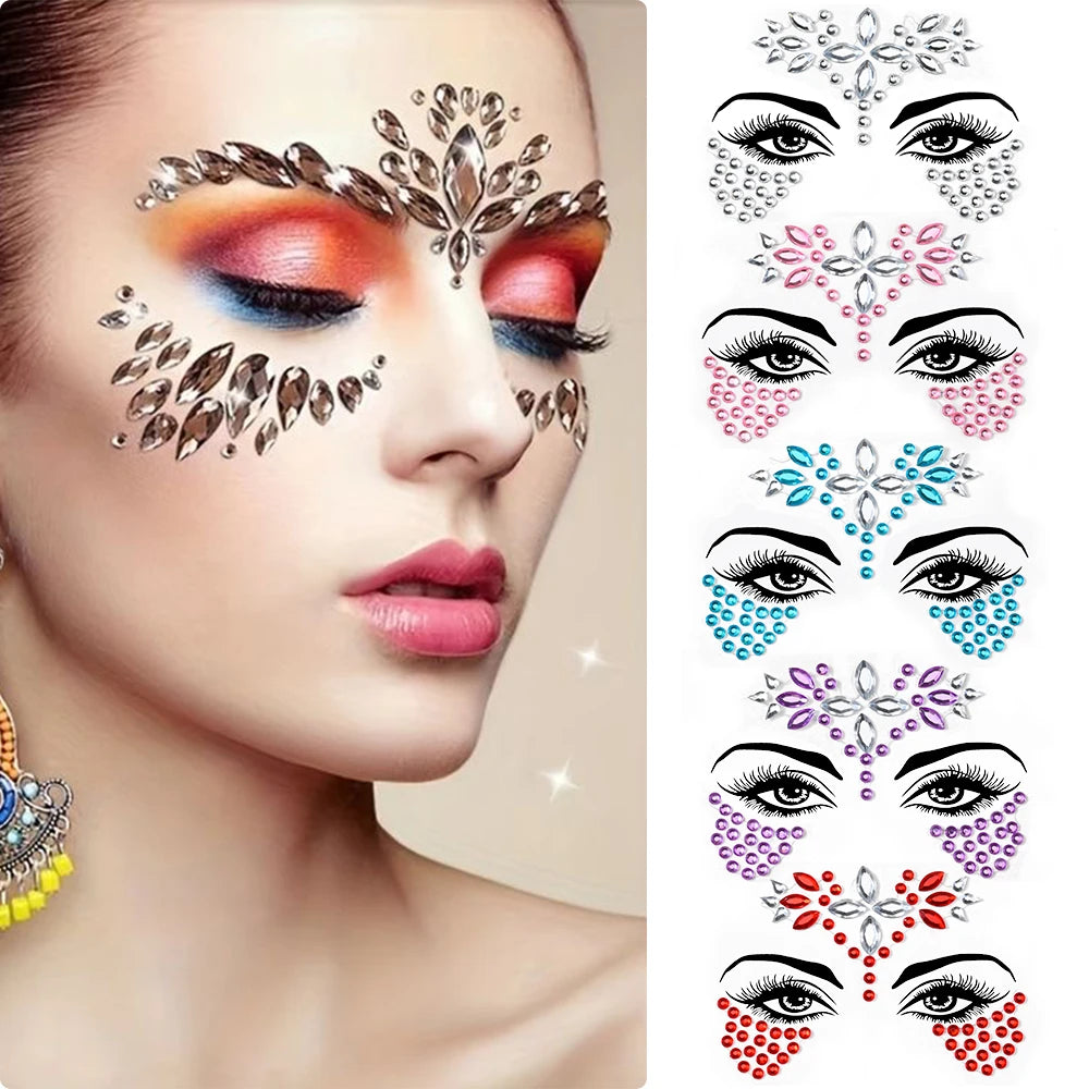 5Pcs/lot Mixed Shinying Girl Nail Glitter Face Stickers Rhinestone 3D Colorful Random Nail Face Crystal DIY Makeup Face/Body Dia